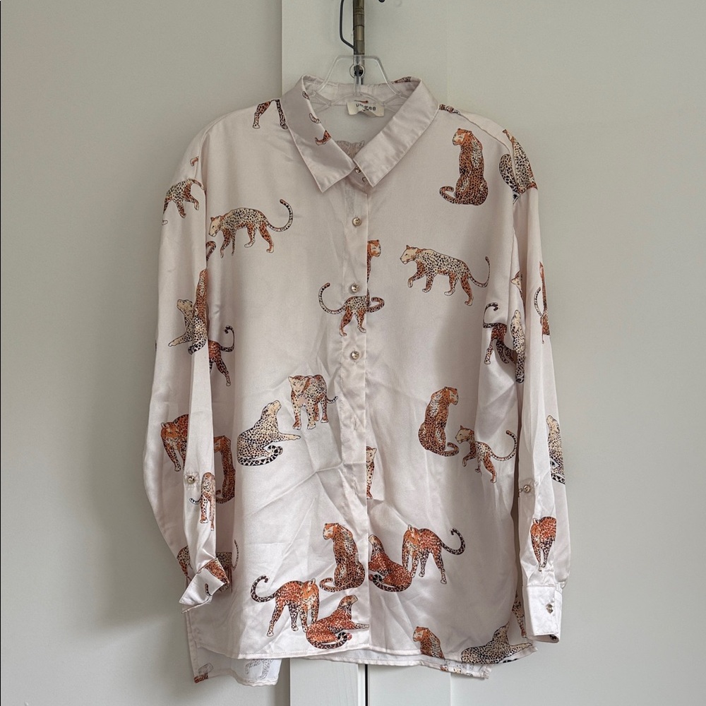Umgee Button-Up Blouse with Leopard Print